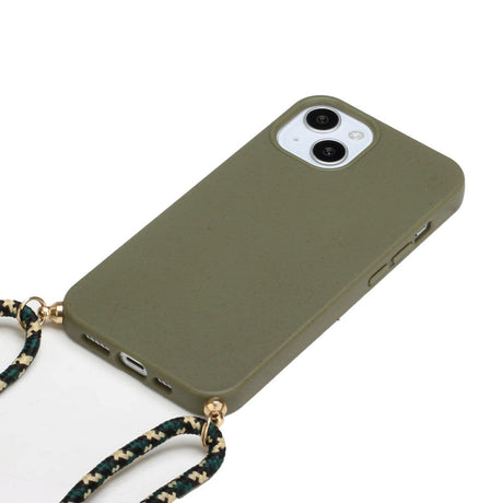 iPhone 15 Plus Fleksibelt Plastik Mobil Cover m. Snor / Strop - Army Grøn