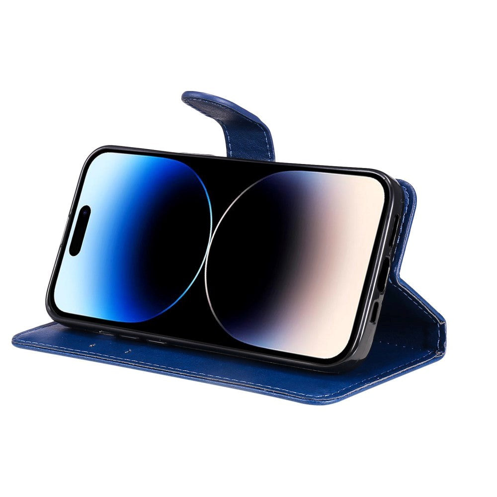 iPhone 15 Pro Læder Mobil Cover m. Strop og Pung - Blå