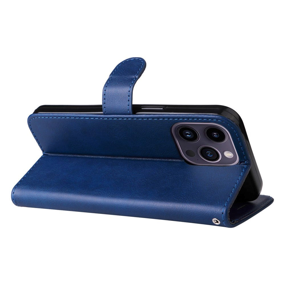 iPhone 15 Pro Max Læder Mobil Cover m. Pung og Strop - Blå