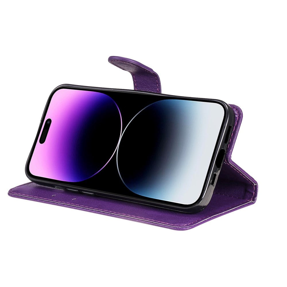 iPhone 15 Pro Max Læder Mobil Cover m. Pung og Strop - Lilla