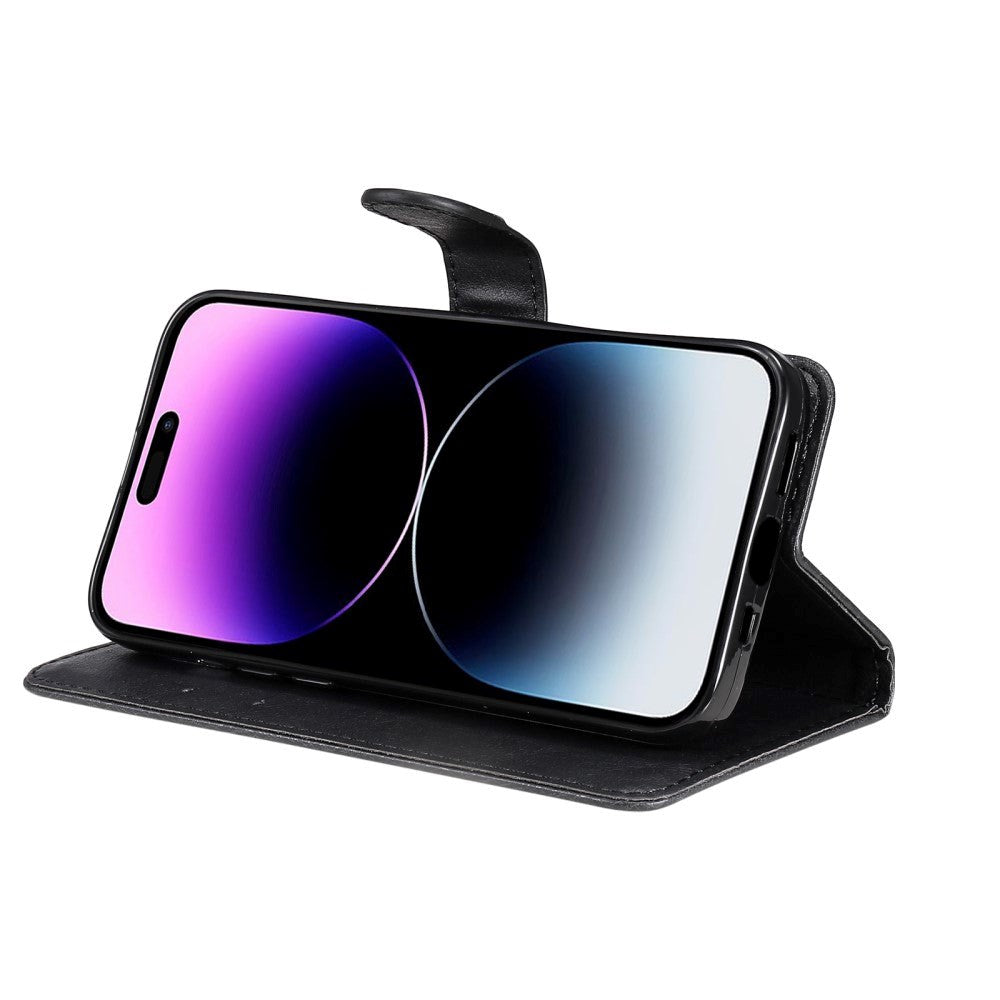 iPhone 15 Pro Max Læder Mobil Cover m. Pung og Strop - Sort