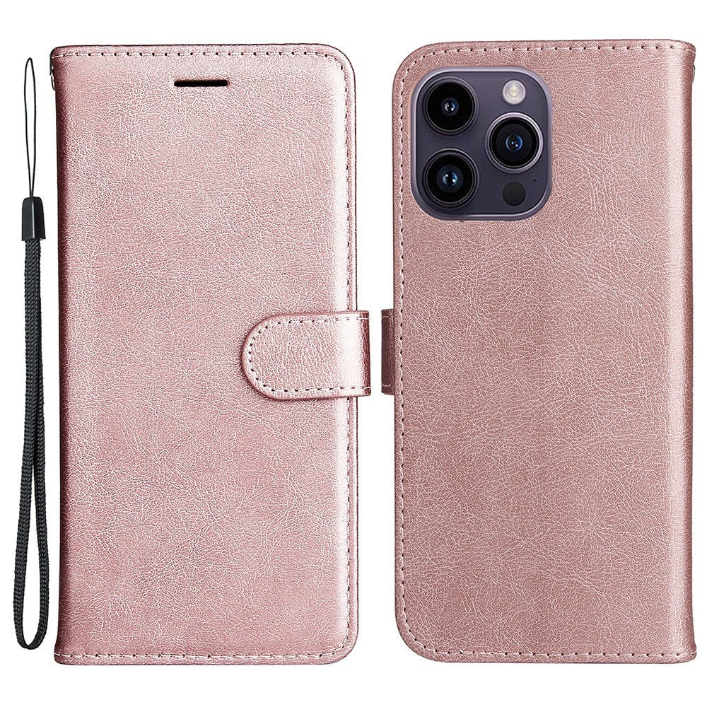 iPhone 15 Pro Max Læder Mobil Cover m. Pung og Strop - Rose Gold