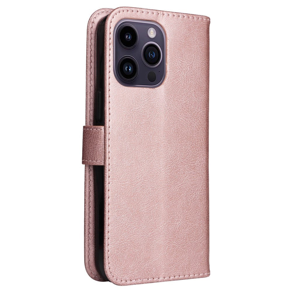 iPhone 15 Pro Max Læder Mobil Cover m. Pung og Strop - Rose Gold