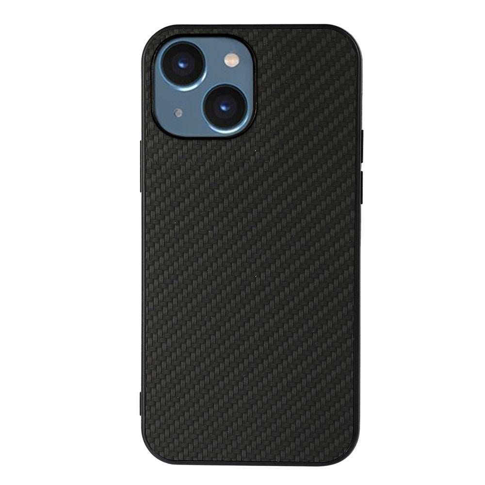 iPhone 15 Plastik Mobil Cover m. Carbon Tekstur - Sort