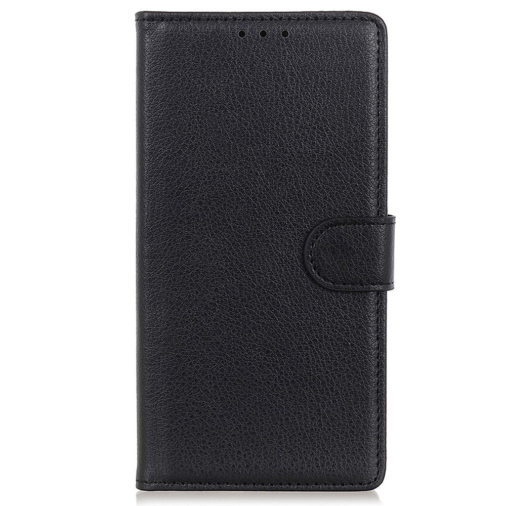 iPhone 15 Plus Litchi Læder Mobil Cover m. Pung - Sort