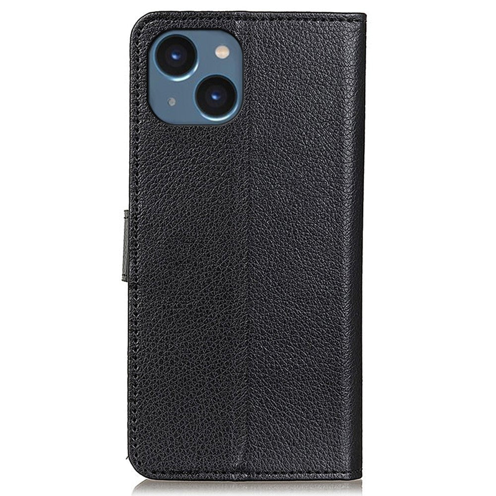 iPhone 15 Plus Litchi Læder Mobil Cover m. Pung - Sort