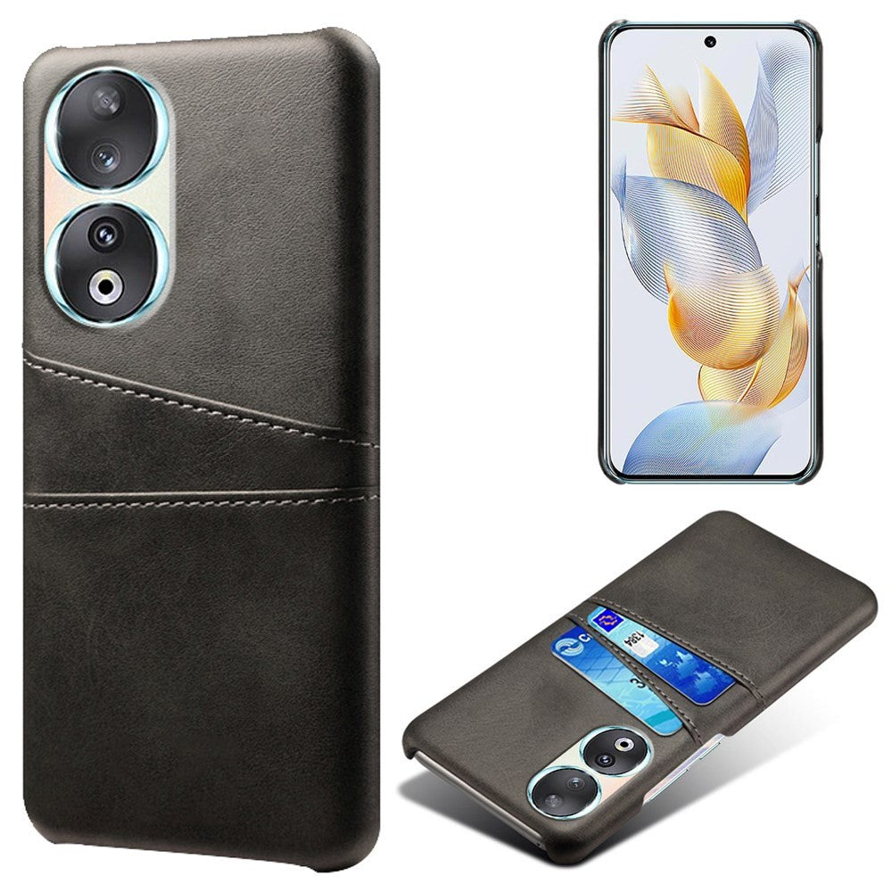 Honor 90 Læderbetrukket Plastik Mobil Cover m. Kortholder - Sort