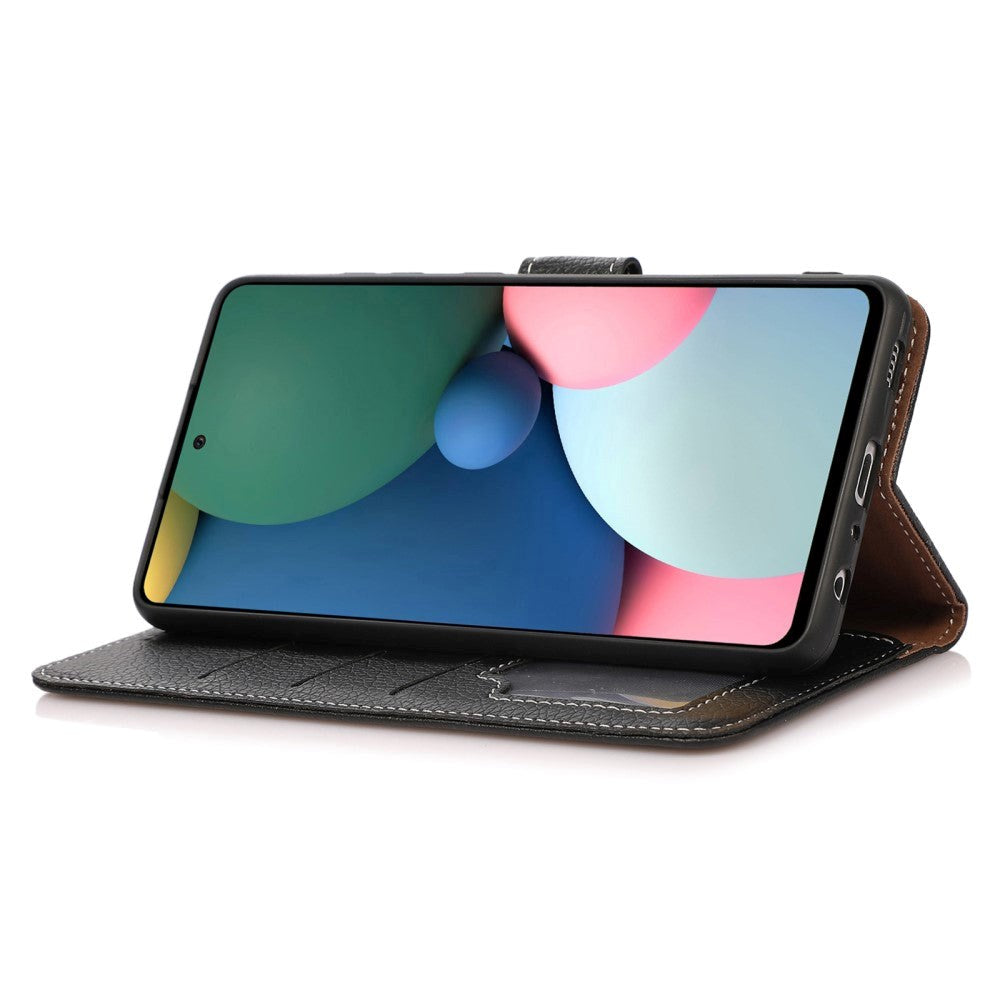 iPhone 15 Pro Max Litchi Læder Mobil Cover m. Kortholder - Sort