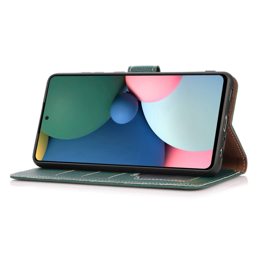 iPhone 15 Pro Max Litchi Læder Mobil Cover m. Kortholder - Grøn