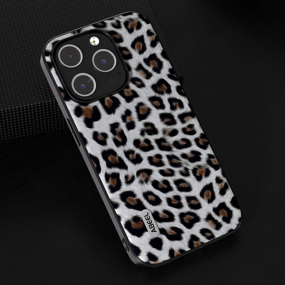 iPhone 15 Pro Max Fleksibelt Plast Mobil Cover - Leopard Mønster - Sølv