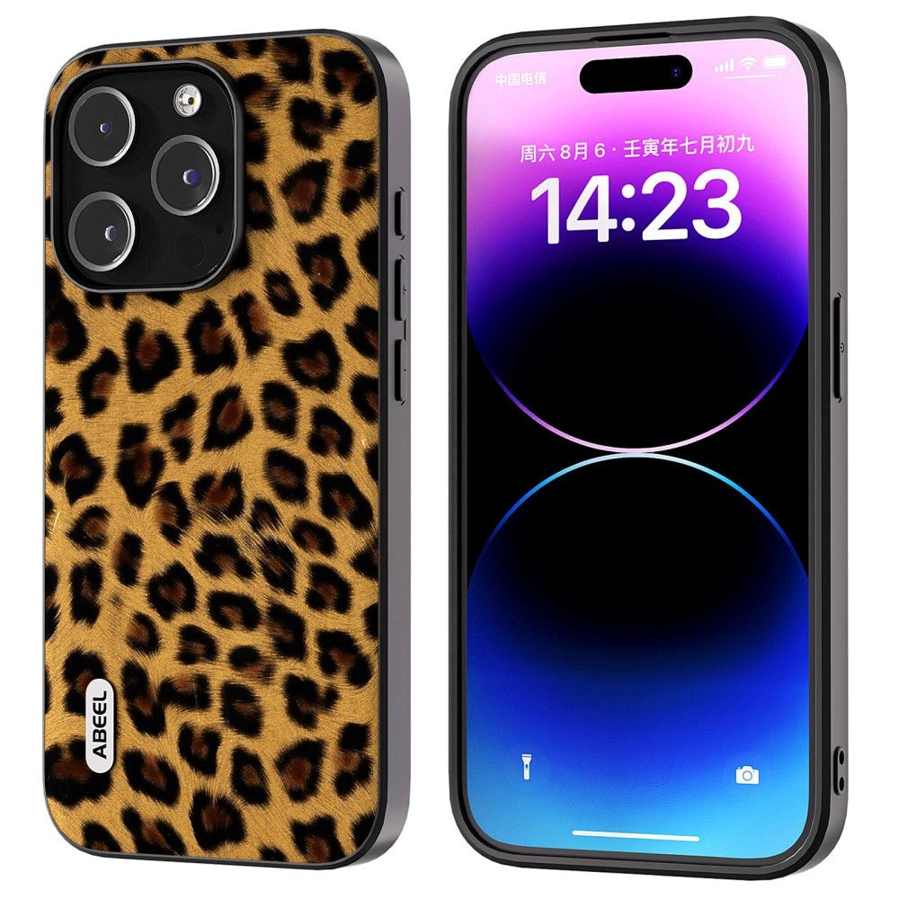 iPhone 15 Pro Max Fleksibelt Plast Mobil Cover - Leopard Mønster - Guld