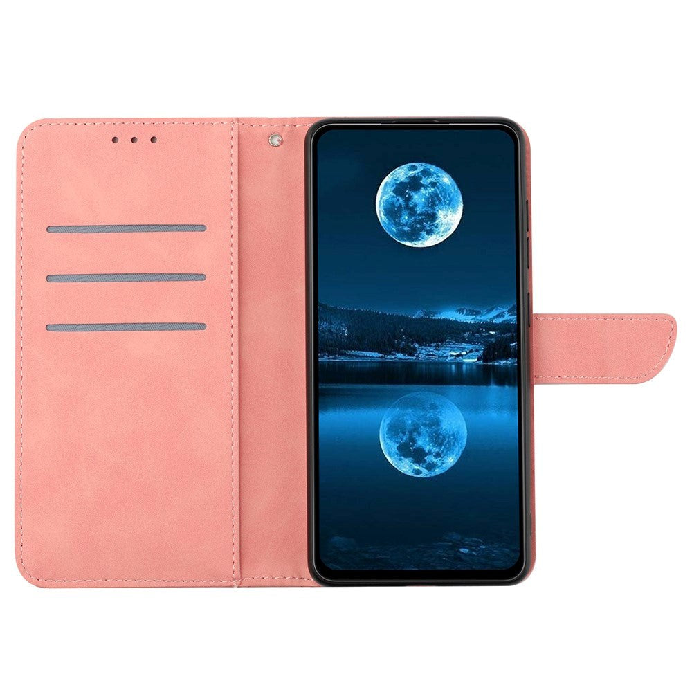 iPhone 15 Pro Max Læder Mobil Cover m. Pung & Strop - Line Mønster - Pink