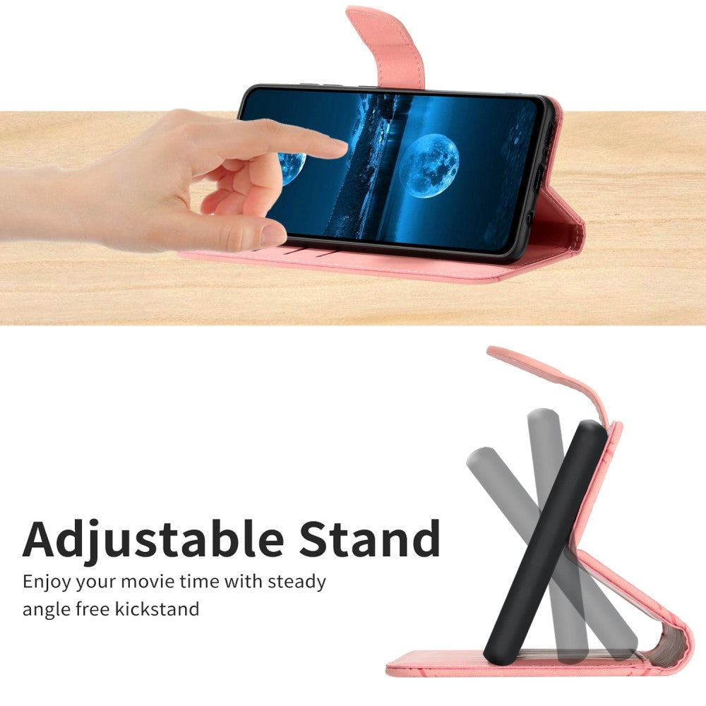 iPhone 15 Pro Max Læder Mobil Cover m. Pung & Strop - Line Mønster - Pink