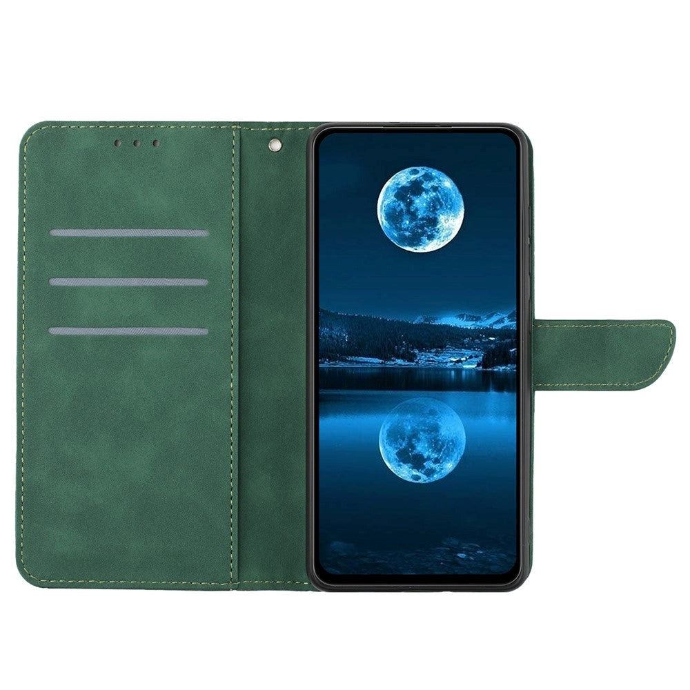 iPhone 15 Pro Max Læder Mobil Cover m. Pung & Strop - Line Mønster - Grøn