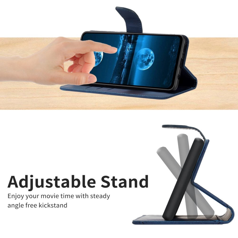 iPhone 15 Pro Max Læder Mobil Cover m. Pung & Strop - Line Mønster - Blå