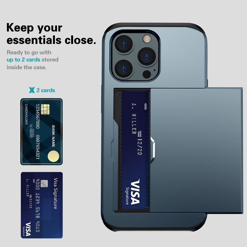 iPhone 15 Pro Hybrid Plastik Håndværker Cover m. Kortholder - Mørkeblå