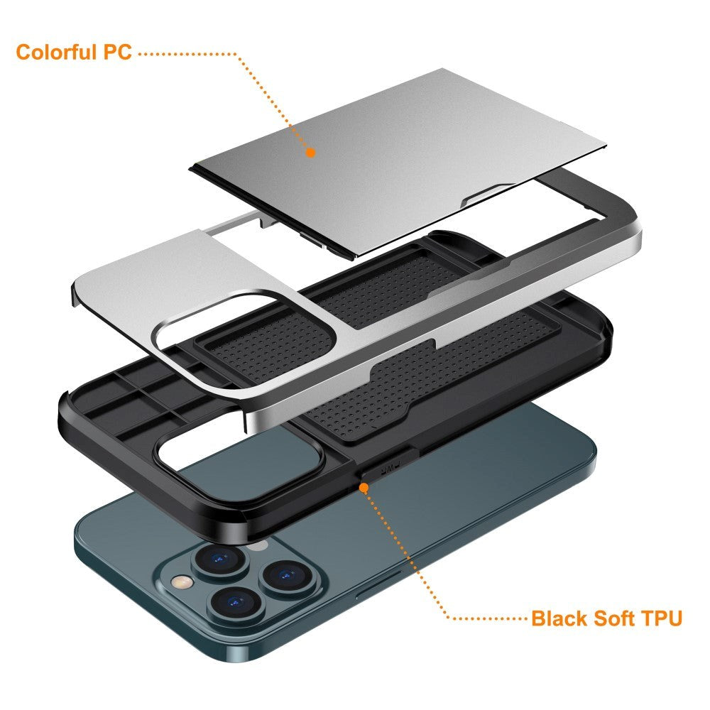 iPhone 15 Pro Hybrid Plastik Håndværker Cover m. Kortholder - Grå