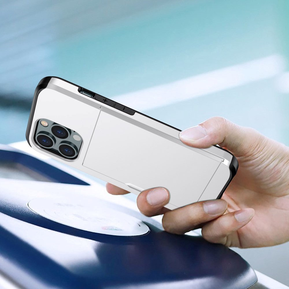 iPhone 15 Pro Hybrid Plastik Håndværker Cover m. Kortholder - Sølv