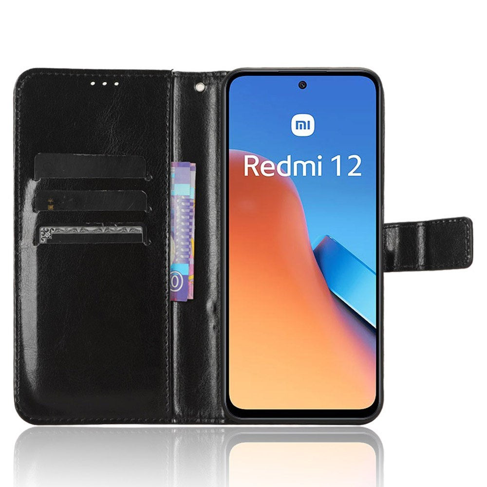 EIDERWOOD Xiaomi Redmi 12 (4G) / 12 (5G) / Poco M6 Pro (5G) Blankt Læder Mobil Cover m. Pung & Strop - Sort