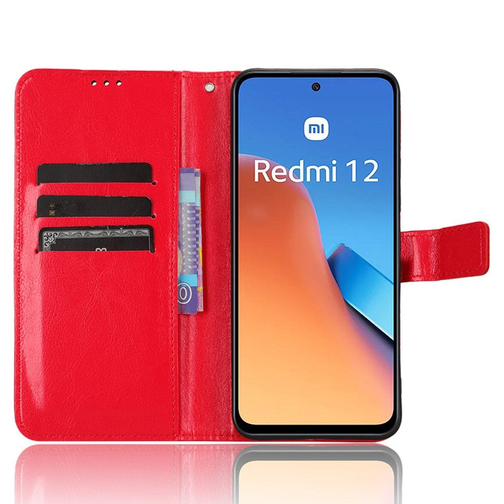 EIDERWOOD Xiaomi Redmi 12 (4G) / 12 (5G) / Poco M6 Pro (5G) Blankt Læder Mobil Cover m. Pung & Strop - Rød