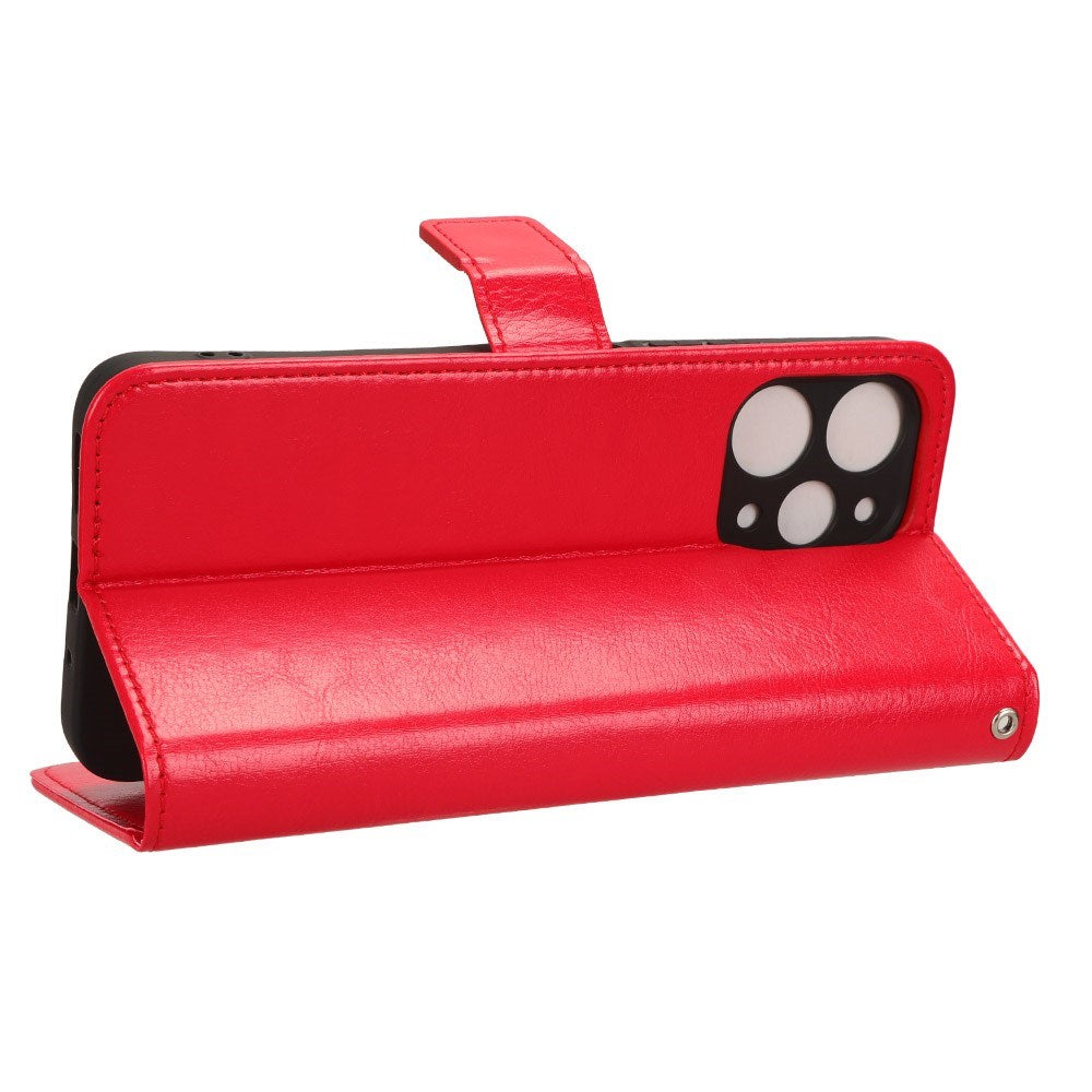 EIDERWOOD Xiaomi Redmi 12 (4G) / 12 (5G) / Poco M6 Pro (5G) Blankt Læder Mobil Cover m. Pung & Strop - Rød