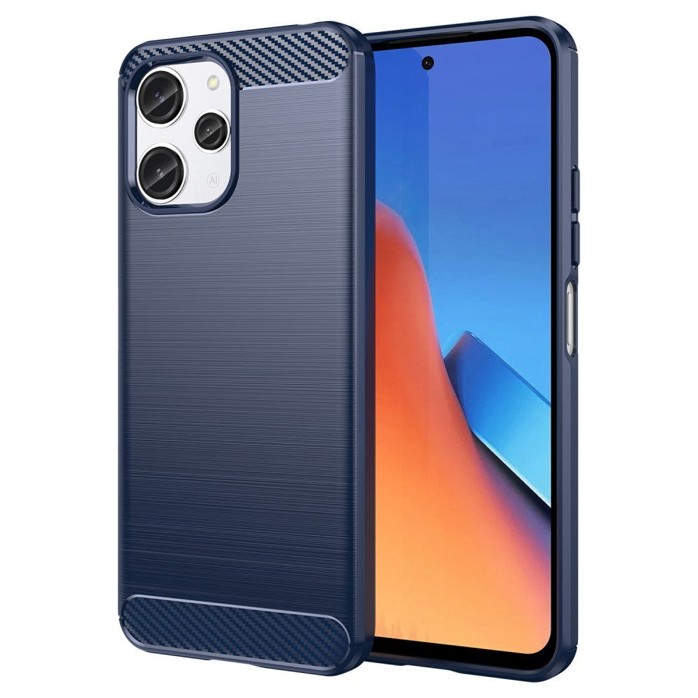 Xiaomi Redmi 12 (4G) / 12 (5G) / Poco M6 Pro (5G) Brushed Carbon Fiber Fleksibelt Plastik Mobil Cover - Blå
