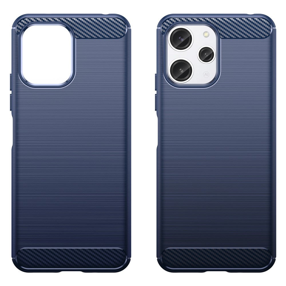 Xiaomi Redmi 12 (4G) / 12 (5G) / Poco M6 Pro (5G) Brushed Carbon Fiber Fleksibelt Plastik Mobil Cover - Blå