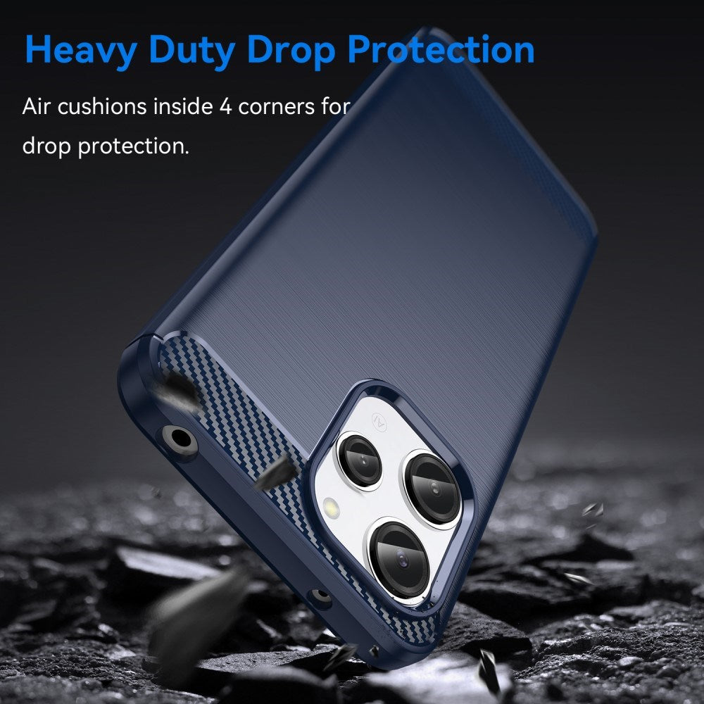 Xiaomi Redmi 12 (4G) / 12 (5G) / Poco M6 Pro (5G) Brushed Carbon Fiber Fleksibelt Plastik Mobil Cover - Blå