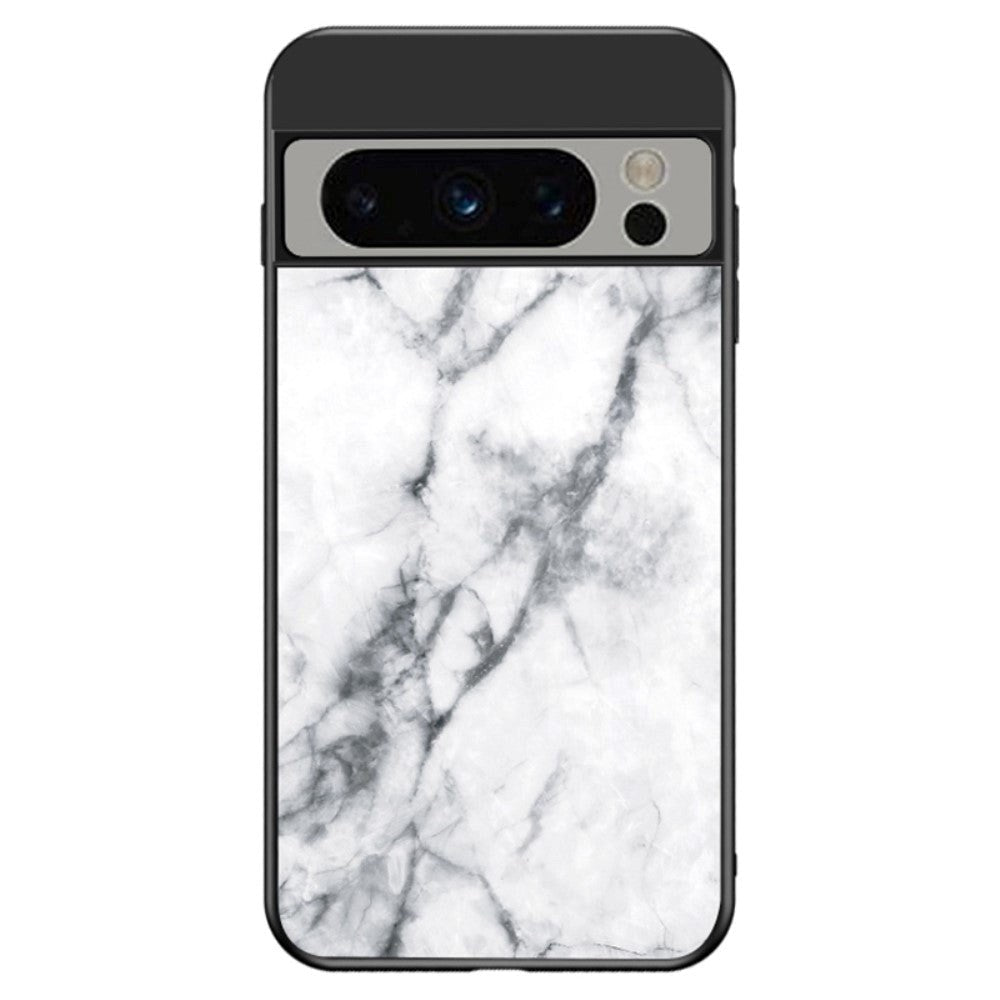 Google Pixel 8 Pro Plastik Mobil Cover m. Glasbagside - Hvid Marmor