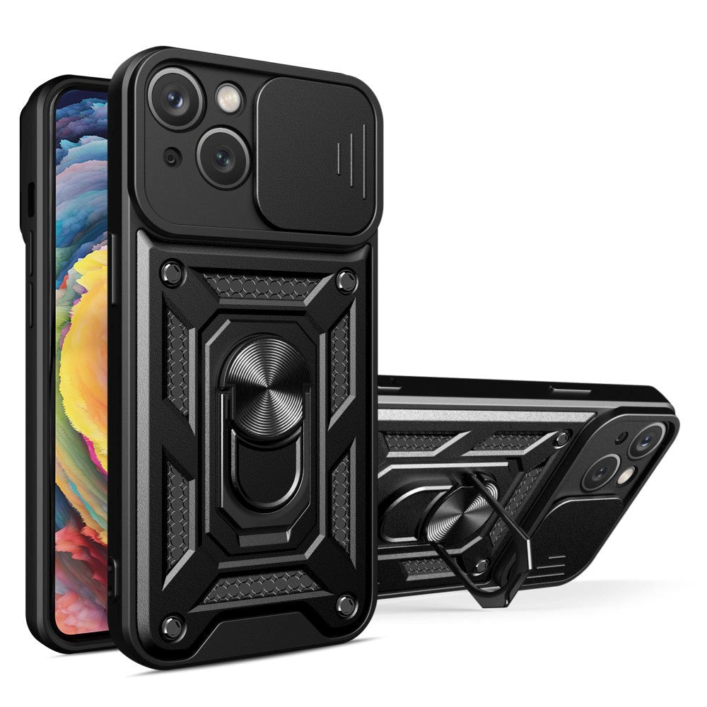 iPhone 15 Håndværker Mobil Cover m. Magnetisk Kickstand & Cam Slider - Sort