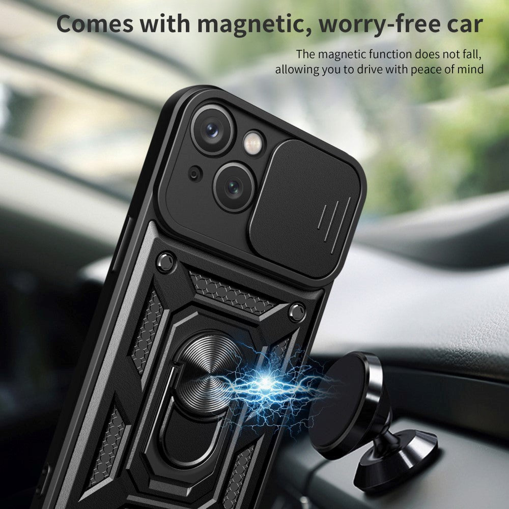 iPhone 15 Håndværker Mobil Cover m. Magnetisk Kickstand & Cam Slider - Sort