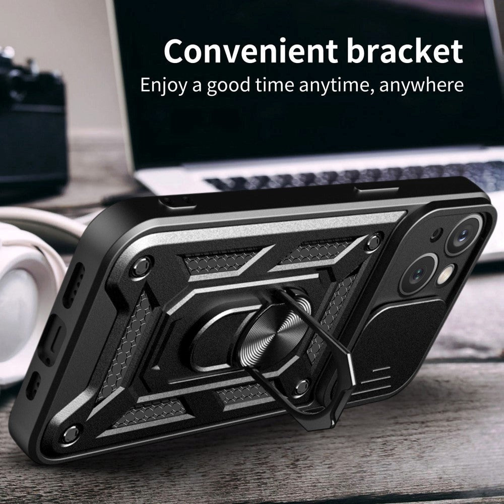 iPhone 15 Håndværker Mobil Cover m. Magnetisk Kickstand & Cam Slider - Sort