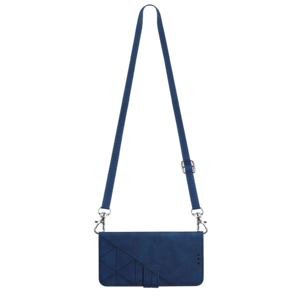 Samsung Galaxy S23 FE Læder Flip Cover m. Kortholder og Skulderstrop - Mørkeblå