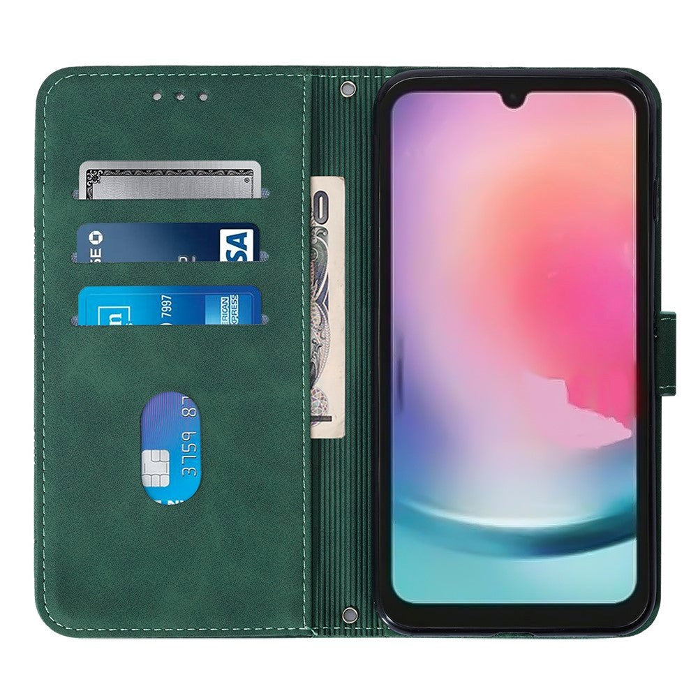 Samsung Galaxy S23 FE Læder Flip Cover m. Kortholder og Skulderstrop - Grøn