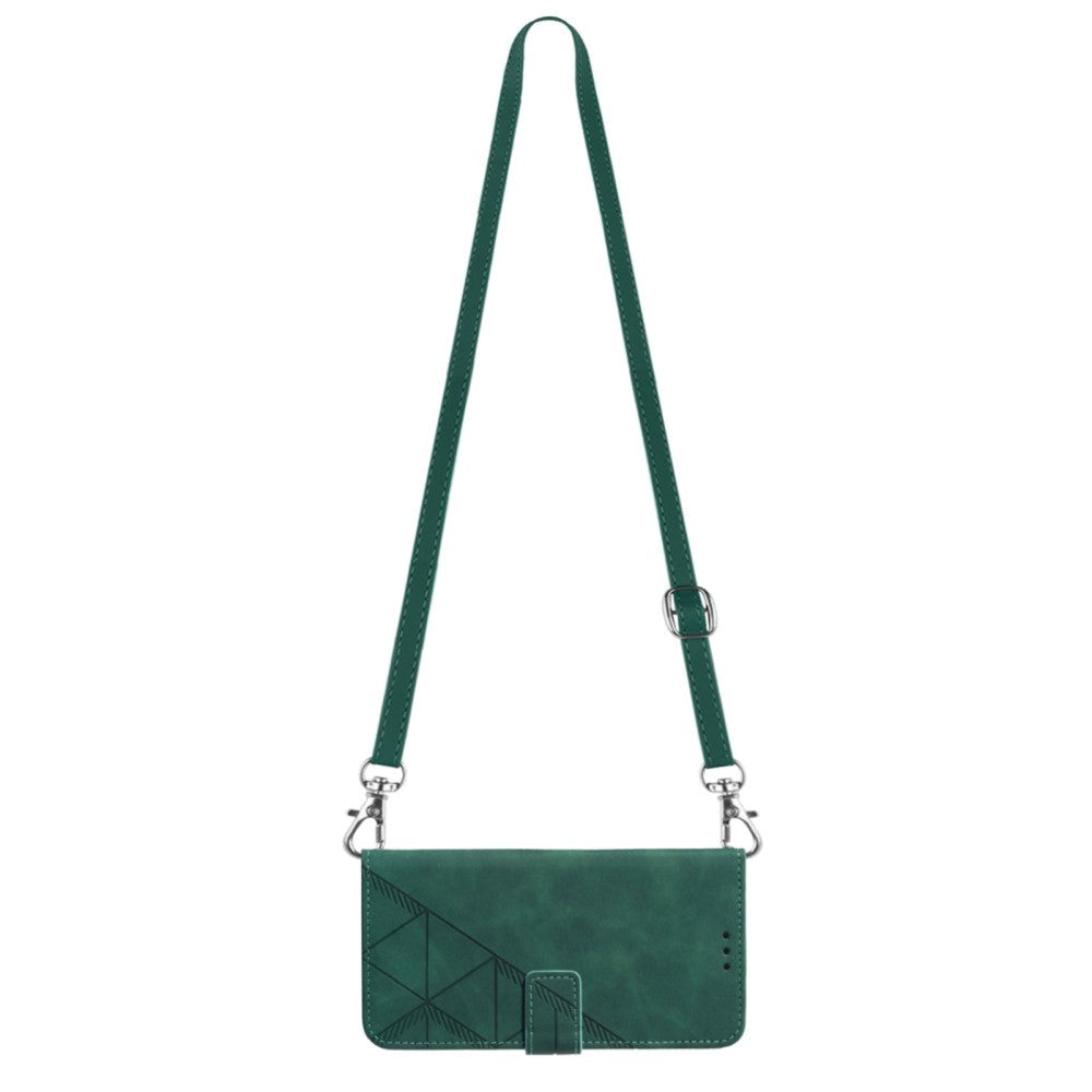 Samsung Galaxy S23 FE Læder Flip Cover m. Kortholder og Skulderstrop - Grøn