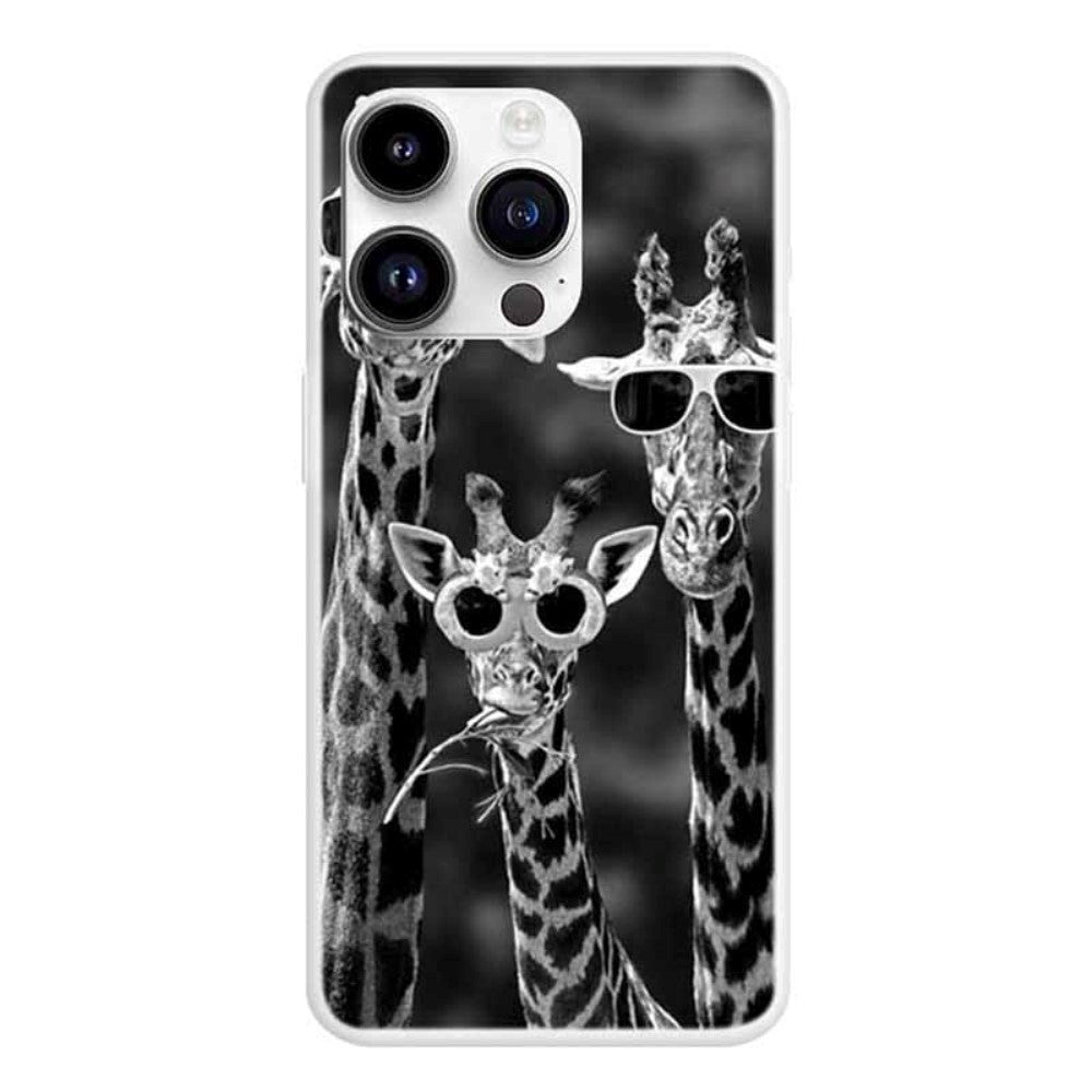 iPhone 15 Pro Fleksibelt Plastik Mobil Cover m. Print - Giraffer med solbriller