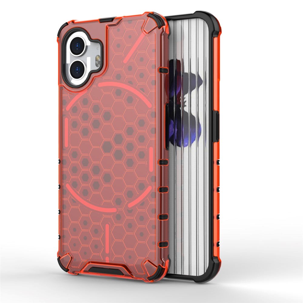 Nothing Phone (2) Honeycomb Pattern Hybrid Mobil Cover - Rød