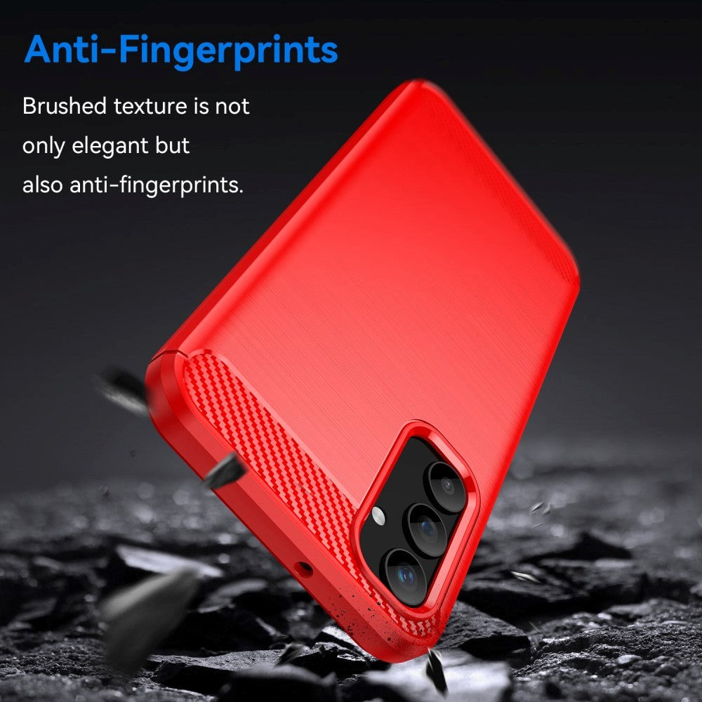 Samsung Galaxy A25 (5G) Brushed Carbon Fiber Fleksibelt Plastik Mobil Cover - Rød