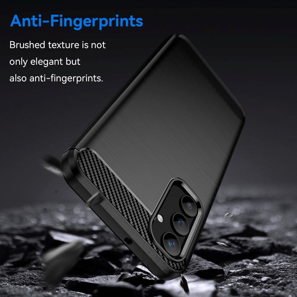 Samsung Galaxy A25 (5G) Brushed Carbon Fiber Fleksibelt Plastik Mobil Cover - Sort