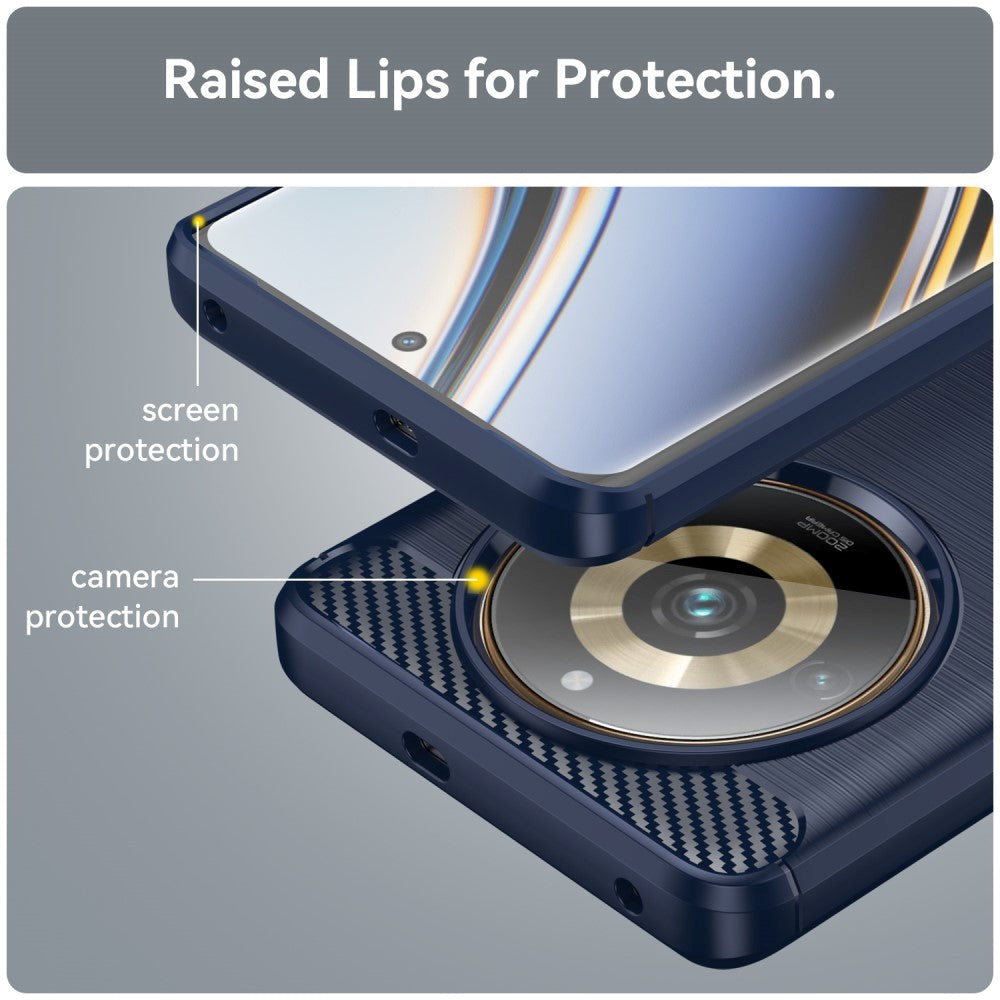 Realme 11 Pro+ 5G / 11 Pro 5G Brushed Carbon Mobil Cover - Blå