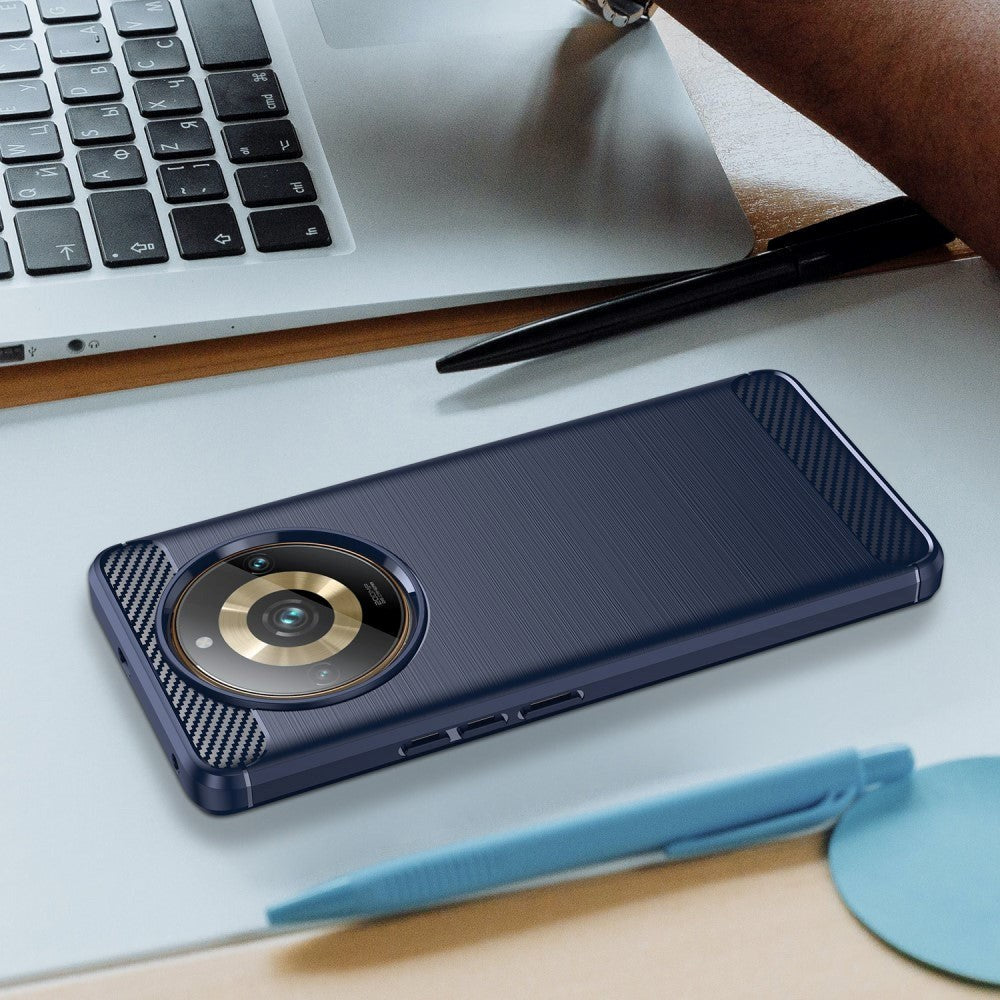 Realme 11 Pro+ 5G / 11 Pro 5G Brushed Carbon Mobil Cover - Blå