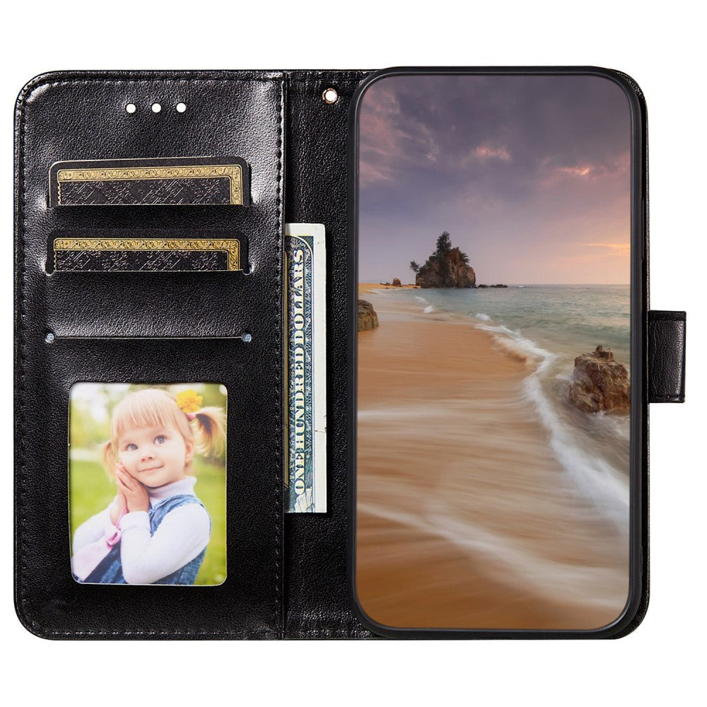 Xiaomi Redmi 12C Læder Mobil Cover m. Pung og Strop - Sort