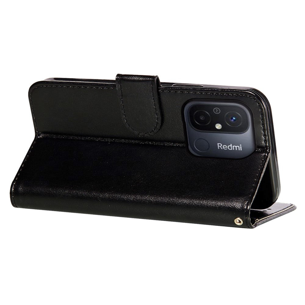 Xiaomi Redmi 12C Læder Mobil Cover m. Pung og Strop - Sort