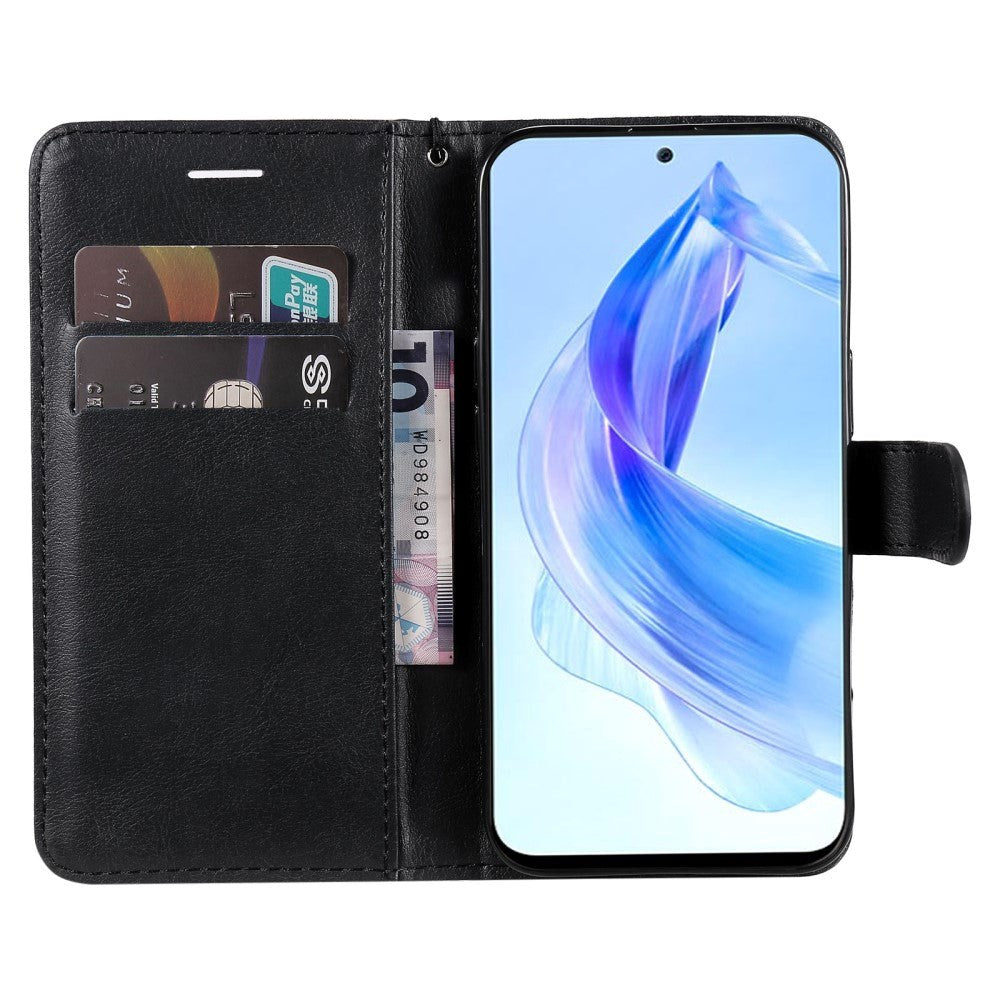 Honor 90 Lite Læder Mobil Cover m. Pung og Strop - Sort
