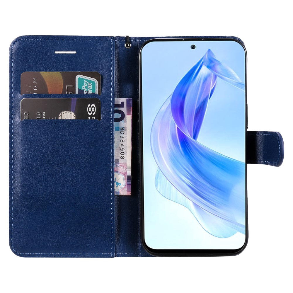 Honor 90 Lite Læder Mobil Cover m. Pung og Strop - Blå