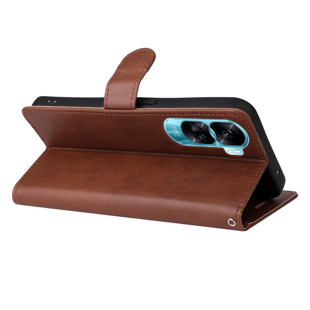 Honor 90 Lite Læder Mobil Cover m. Pung og Strop - Brun