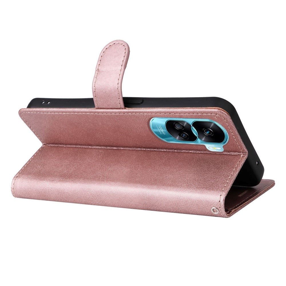 Honor 90 Lite Læder Mobil Cover m. Pung og Strop - Rose Gold