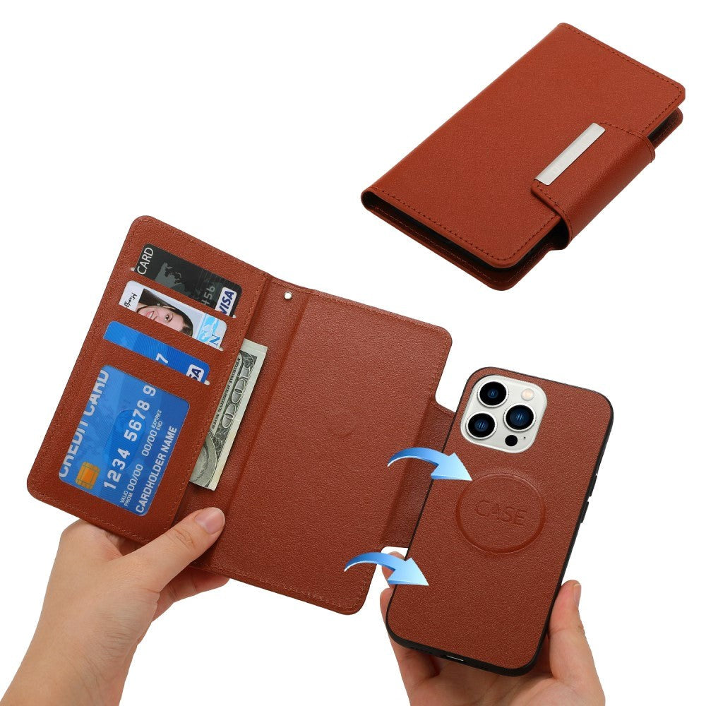 iPhone 15 Pro Max 2-i-1 Kunstlæder Mobil Cover m. Pung & Magnetlås - Brun