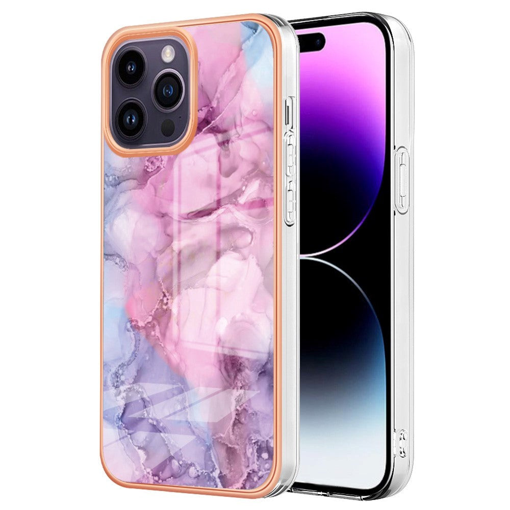 iPhone 15 Pro Fleksibel Plastik Bagside Cover - Lyserød Marmor