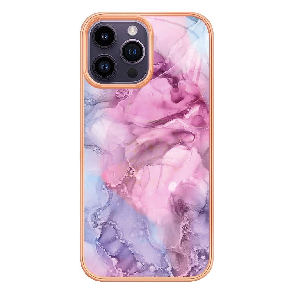 iPhone 15 Pro Fleksibel Plastik Bagside Cover - Lyserød Marmor